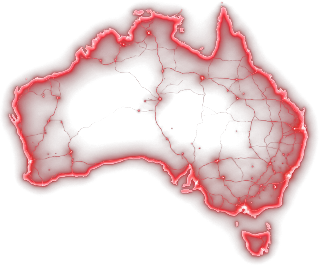 Glowing map showing tracked delivery across Australia